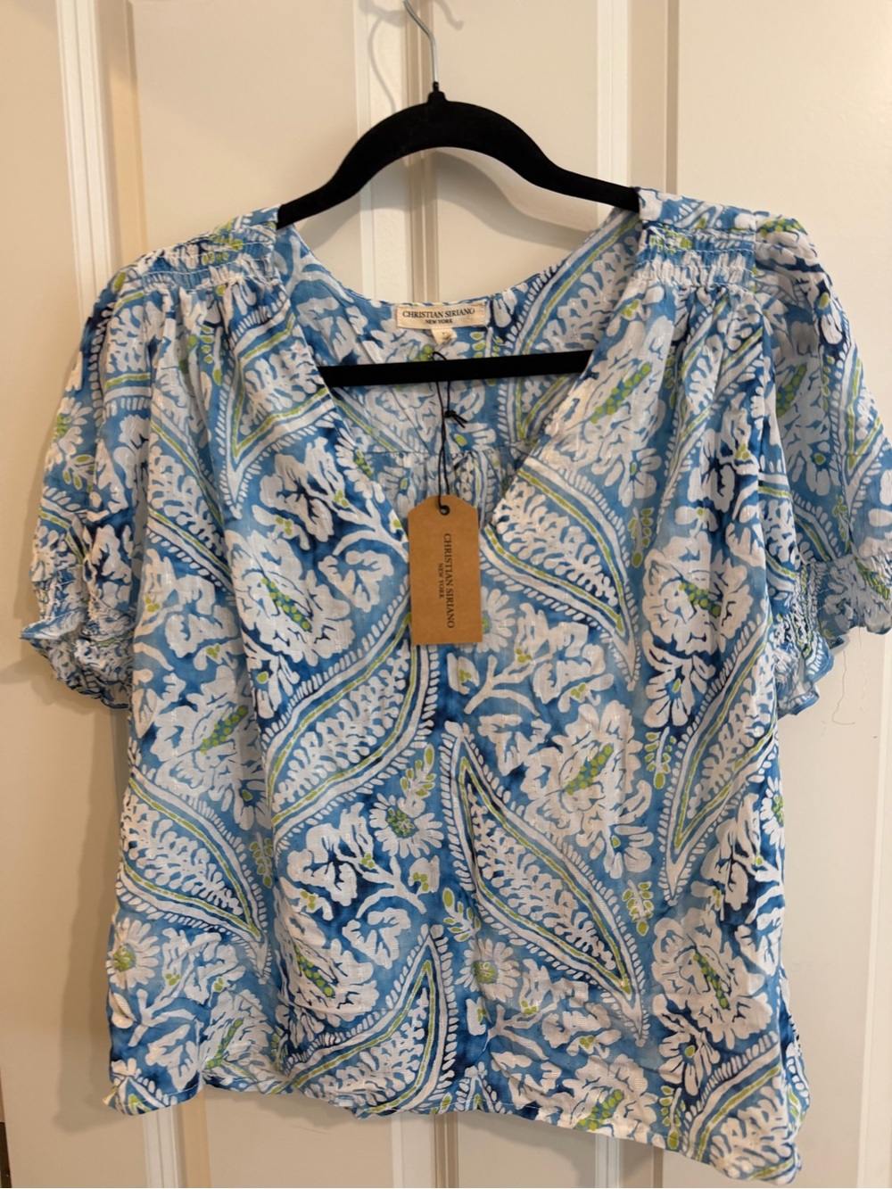 Christian Siriano blue paisley blouse, new with tags.